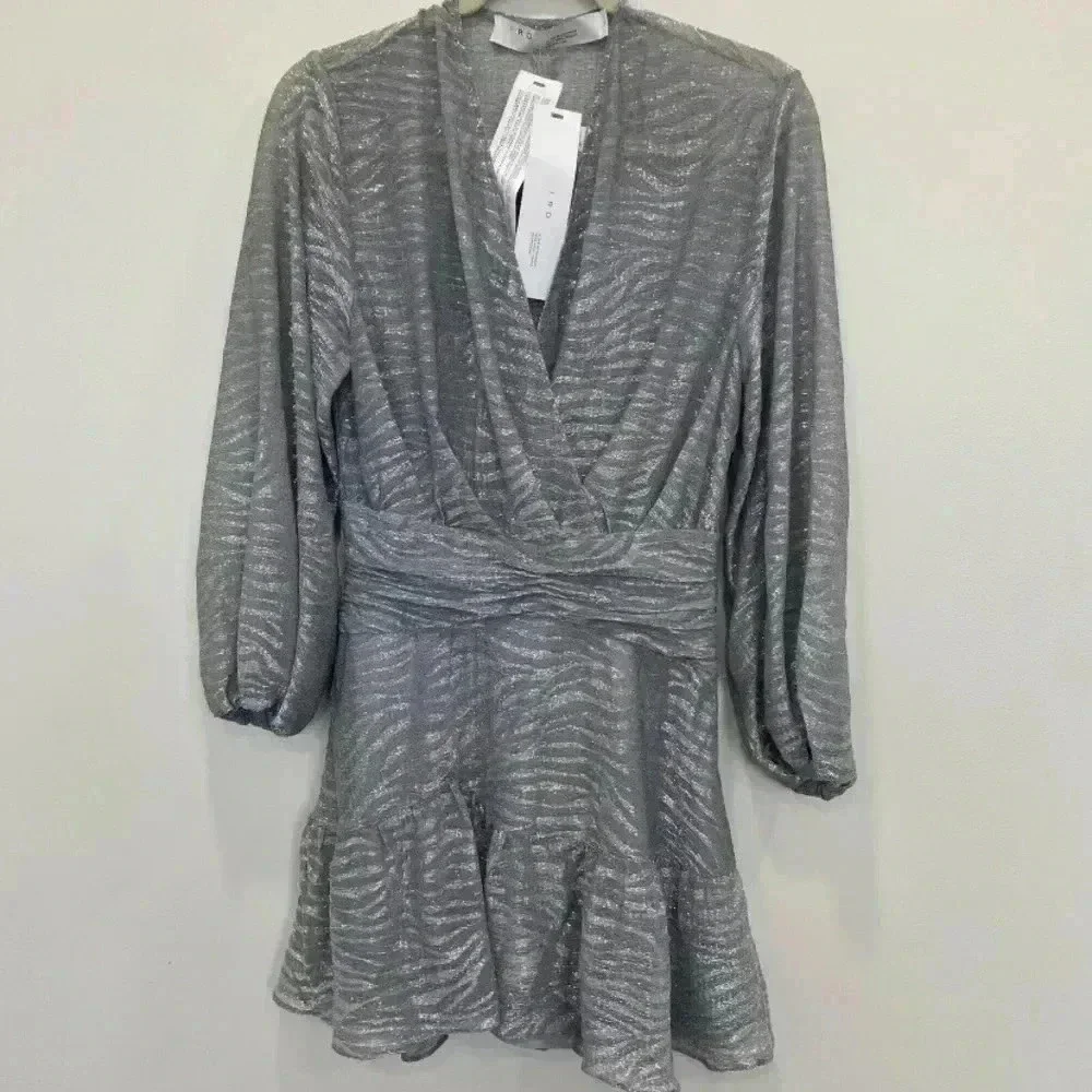 IRO Womens Metallic Ruffled Cocktail Mini Dress Size 34‎